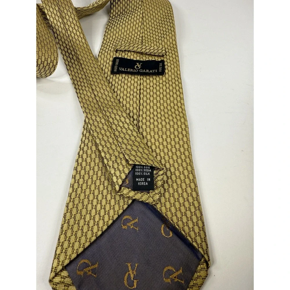 Valerio Garati Pure Silk Handmade Tie Gold Diamonds Geometric‎ Print